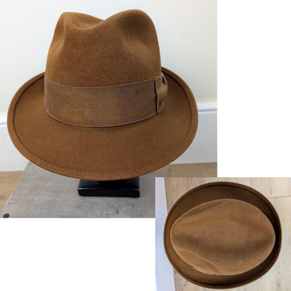 Vintage Stetson Men's Mallory Saddle Brown Caramel Wool "Furlana" Fedora Size 7 - Picture 3 of 11
